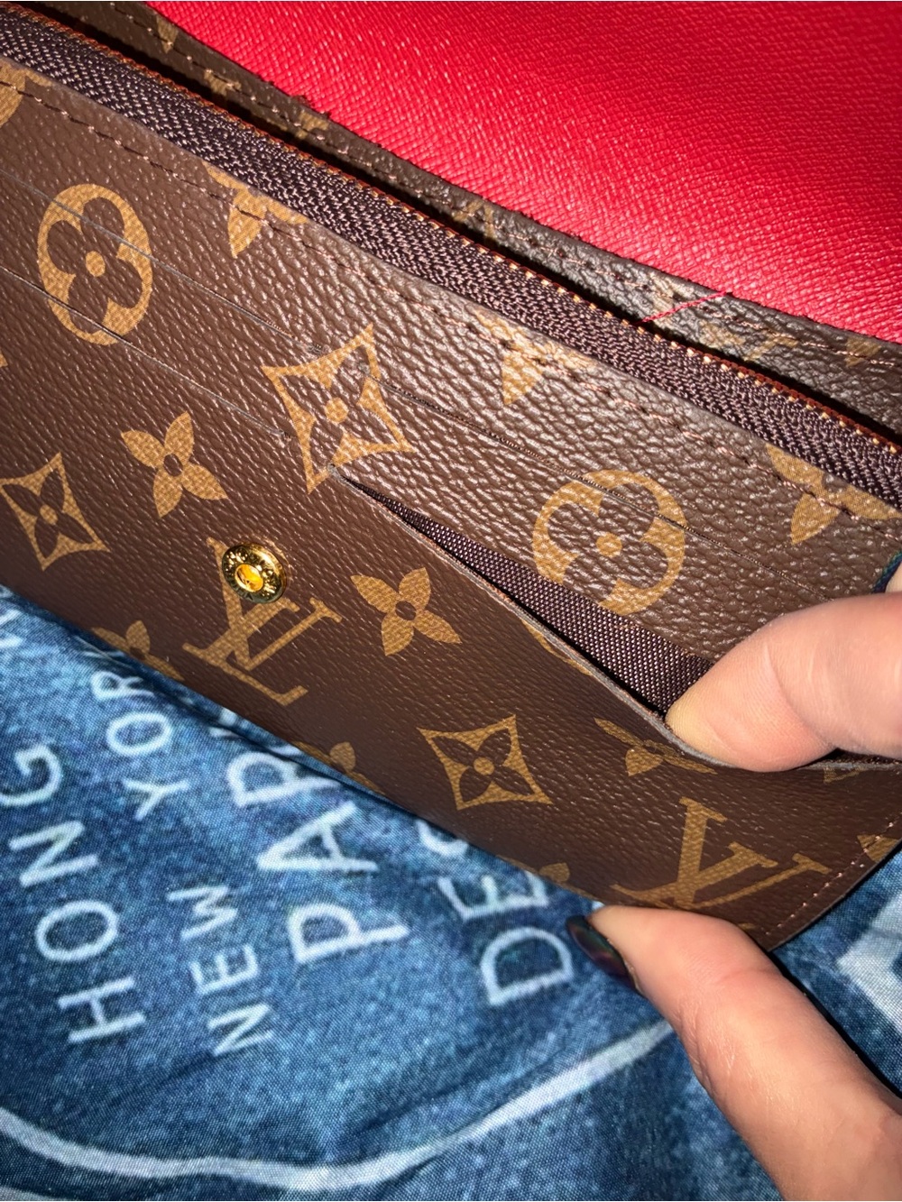 Louis Vuitton Brown Monogram Wallet with Red Snap Button - Picture 4 of 6